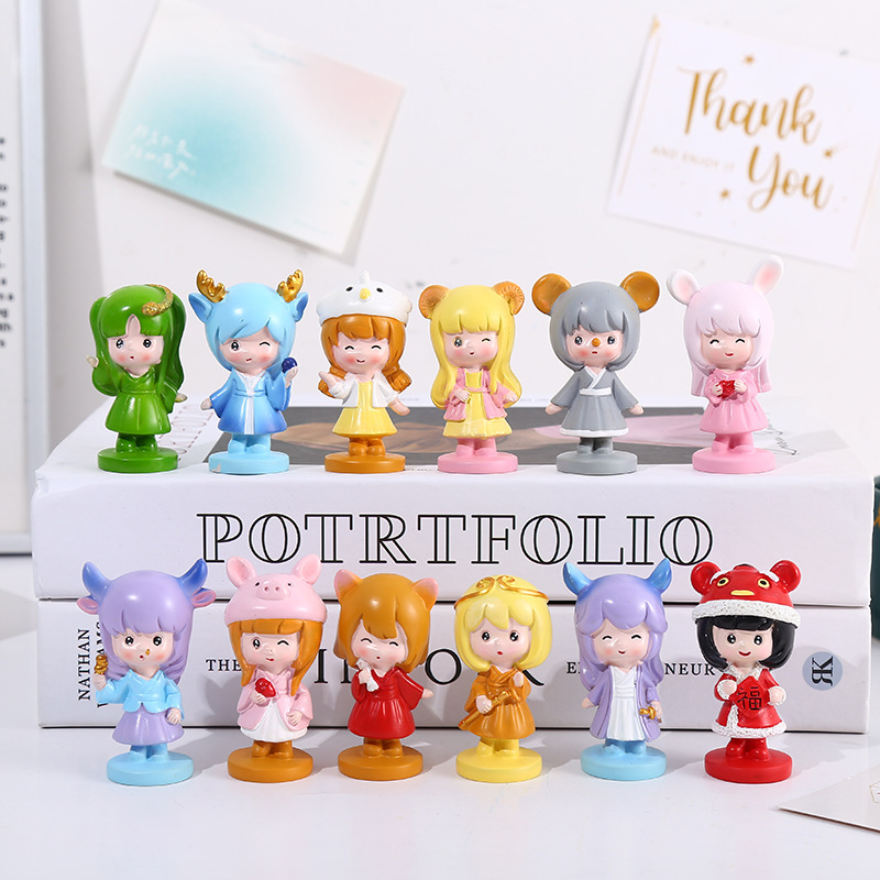 Creative Zodiac Doll Car Small Ornaments Cartoon Cute Birthday Gifts Desktop Resin Decorations