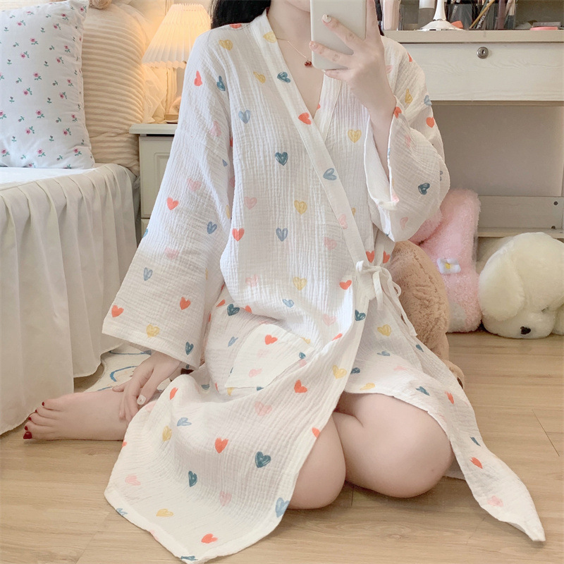 纯棉韩版秋季新款日系可爱短袖和服可外穿大码家居服睡衣女裙子