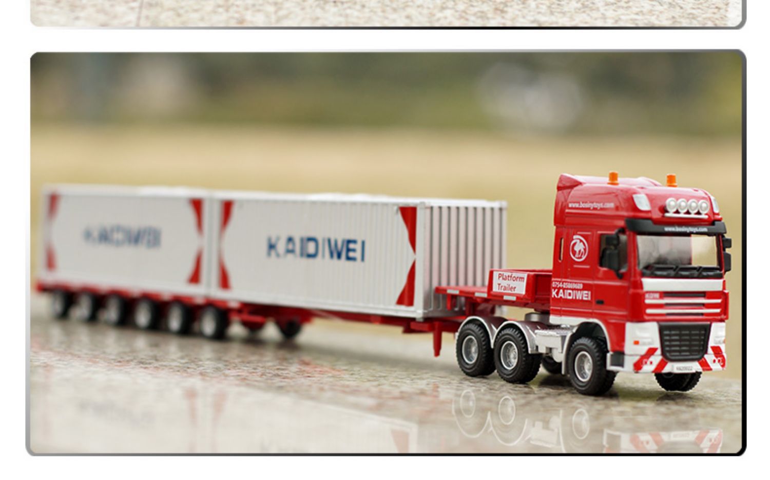 凯迪威合金工程车玩具模型重型伸缩平板运输车集装箱货柜车625022