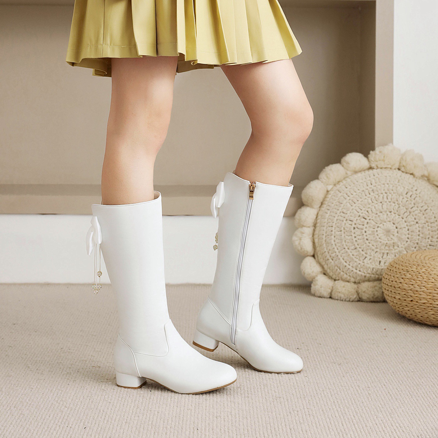 不过膝长靴女秋冬新款lolita靴子蝴蝶结长筒靴高筒骑士靴高筒靴