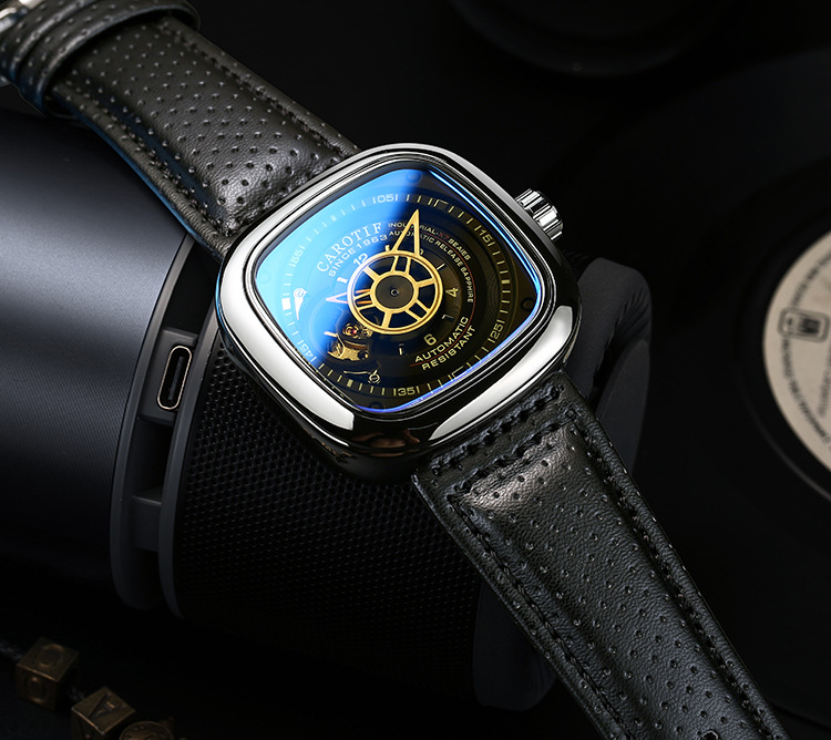 卡罗蒂夫抖音爆款手表全自动机械表男表镂空方形大表盘手表批发