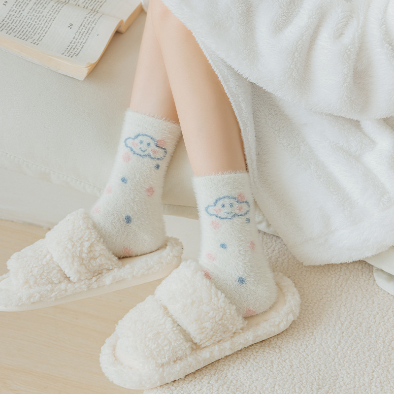 Cute Home Sleeping Socks Cloud Mink Fur Thickened Fleece-lined Tube Socks Warm Winter Socks Factory Wholesale