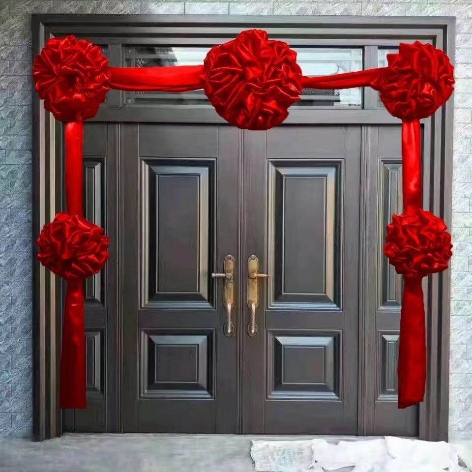 大红花球新房大门头乔迁红花剪彩红绸布婚庆表彰车头花结婚红绣球