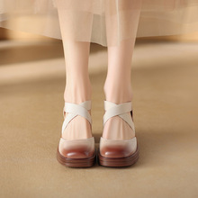 法式晚风温柔鞋高跟粗跟中跟罗马鞋女性复古芭蕾舞鞋通勤绑带拼色