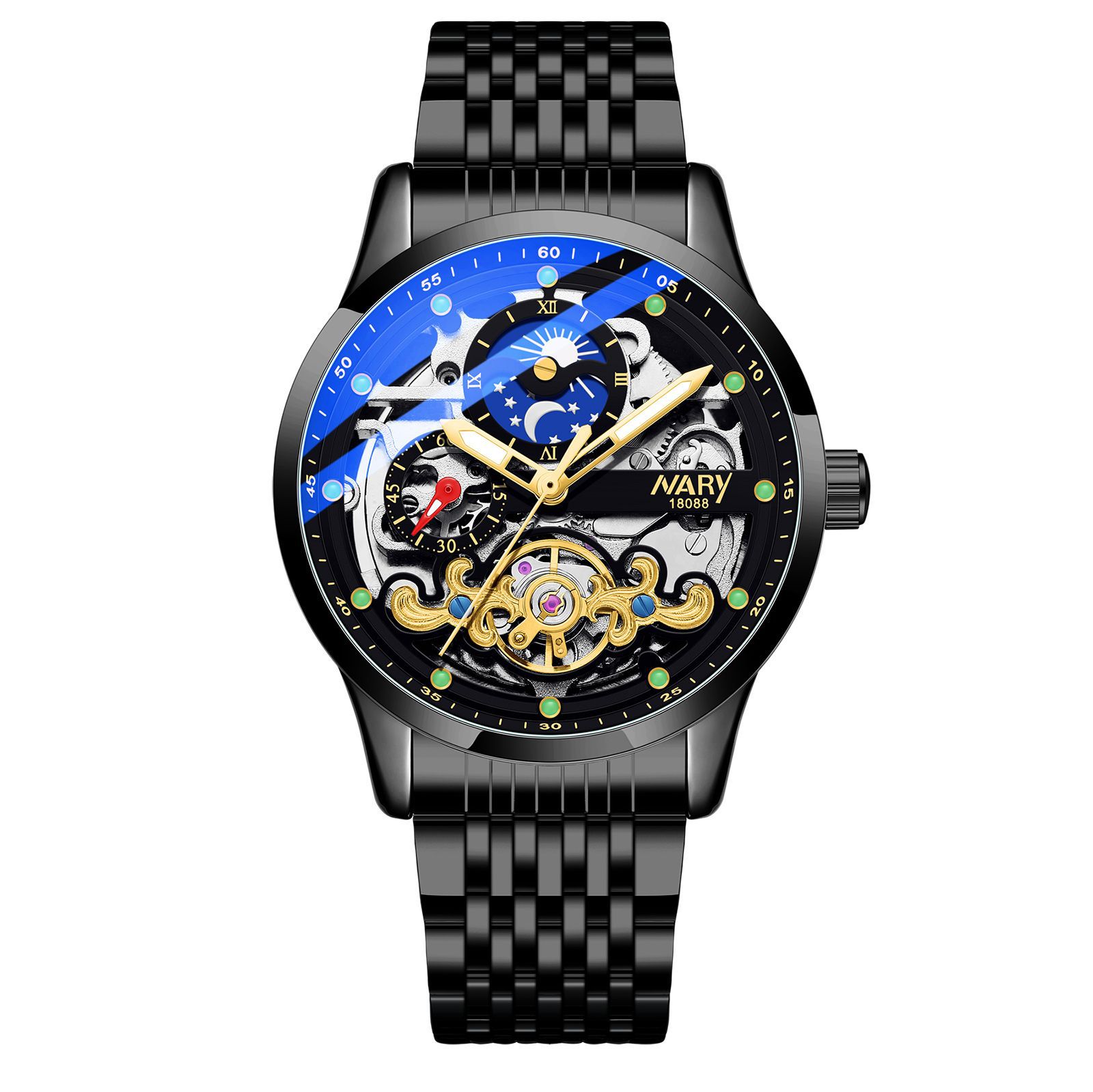 nary/耐瑞 抖音直播热销手表男士休闲日月星辰表盘全自动机械手表