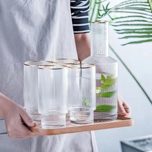 日式简约竖纹玻璃冷水壶 夏季家用果汁柠檬水水杯 高颜值冷热水具