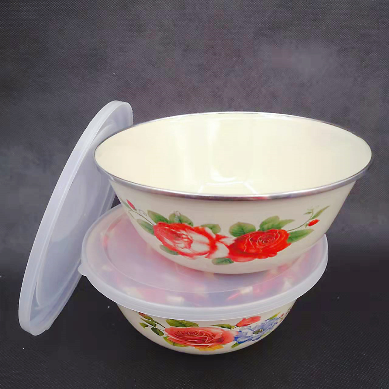 现货批发 搪瓷碗 带盖 搪瓷泡面碗 防污葱碗 厨房汤碗加厚 打蛋盆