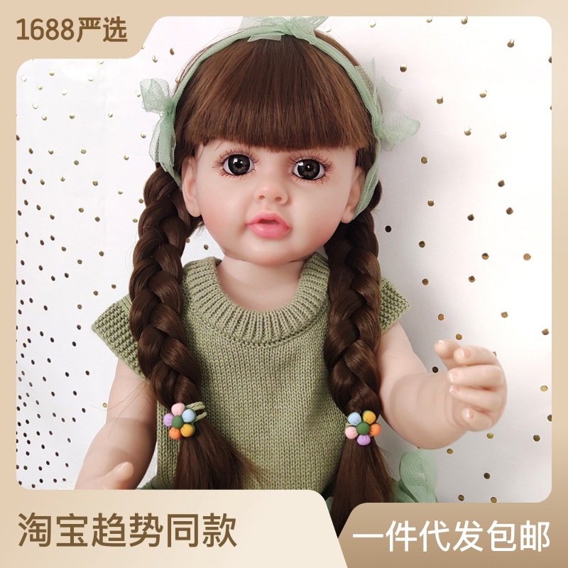 Factory Direct Sales Simulation Vinyl Reborn Doll Big Eyes Long Hair 55cm Can Take a Bath to Accompany Play House One Piece Dropshipping