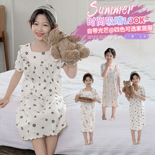 儿童睡裙短袖夏季新款薄款宝宝睡衣女童空调服家居服连衣裙子批发