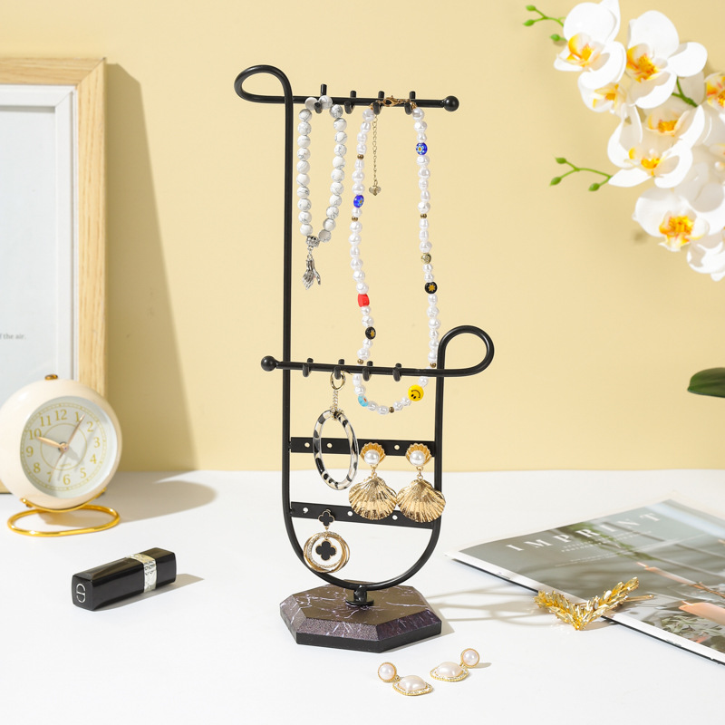 Amazon New Metal Jewelry Rack Fashionable Golden Necklace Bracelet Earrings Storage Rack Ornament Jewelry Display Stand