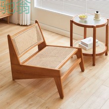 Pf5北欧藤编实木椅单人沙发椅日式简约设计师休闲阳台加尔椅