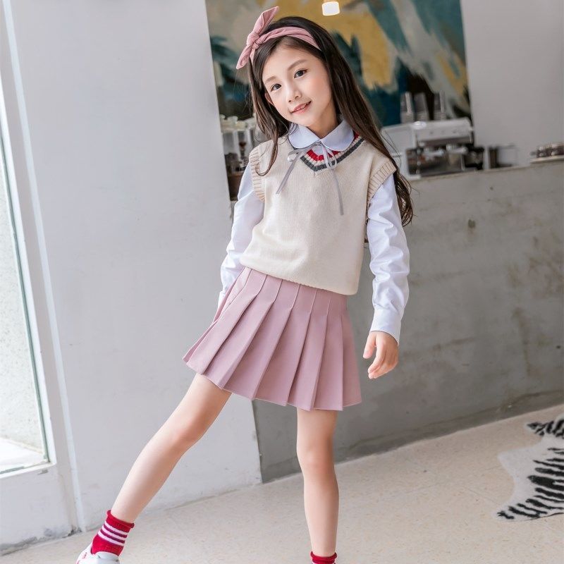 女童百褶半身裙夏季新款学院风儿童裙裤幼儿园小学生宝宝黑色短裙