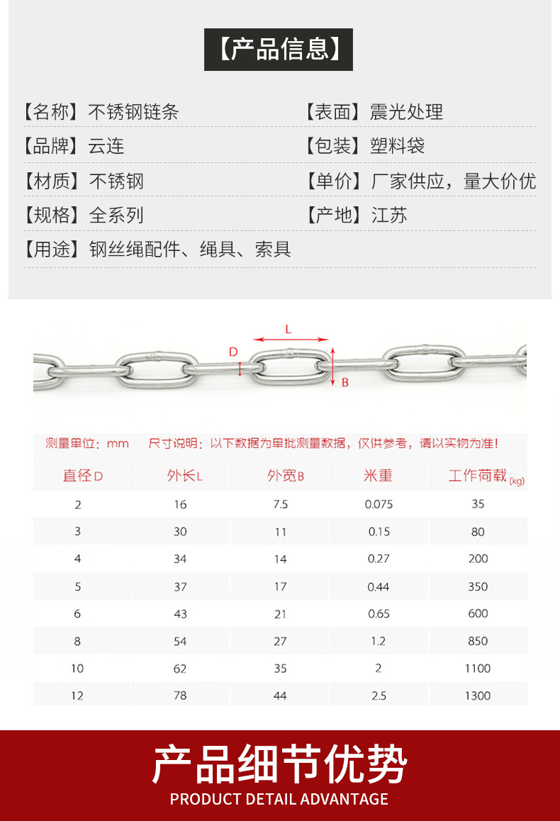 3kg/米是否跨境出口专供货源否规格4mm适用范围短环加重型起重链条