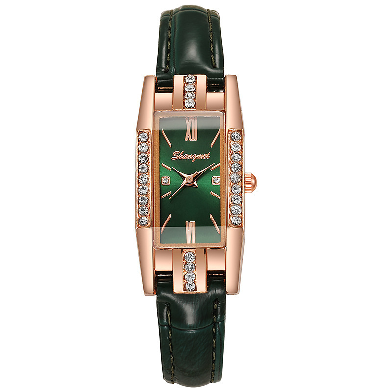 2022 New Douyin Online Influencer Live Room Small Green Watch Fashion All-Match Diamond-Embedded Roman Digital Women's Quartz Watch