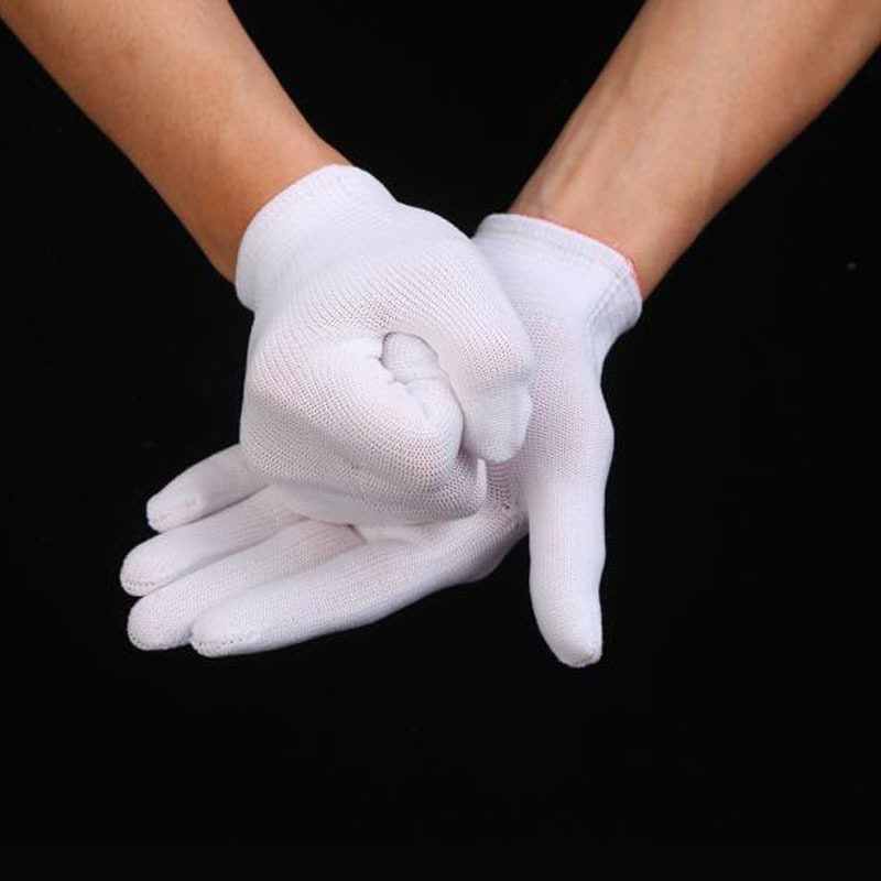 手套精密薄手套13批发针作业采摘文玩针织防尘包装尼龙玩手无尘白