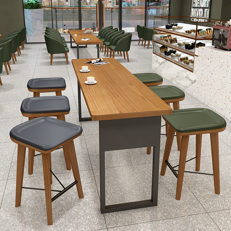 佛山货源奶茶店桌椅酒吧清吧实木高脚椅组合商用星巴克沙发卡座