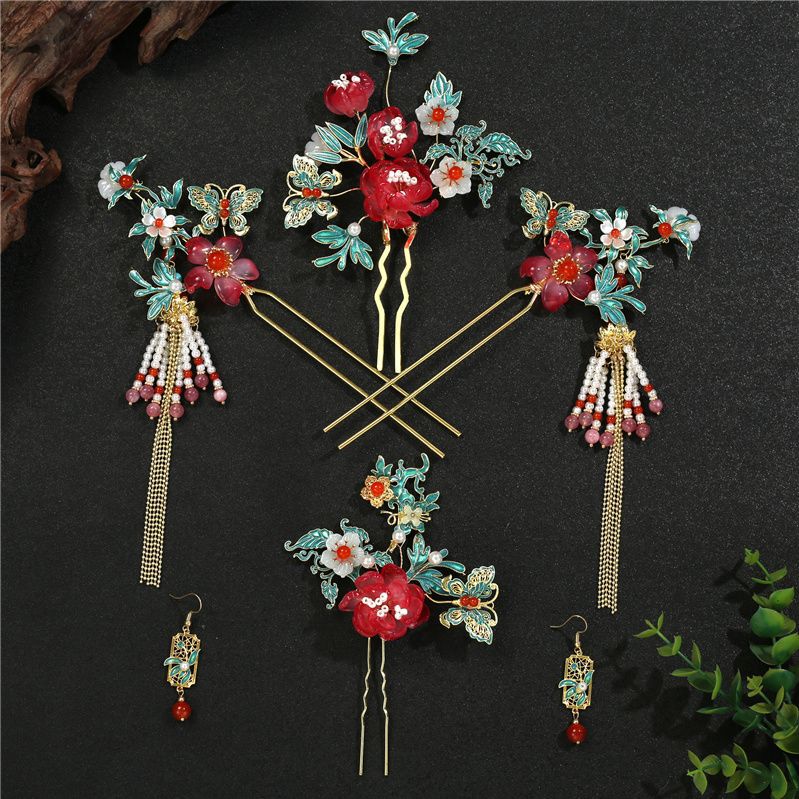 汉服搭配铜镀金仿花丝烧蓝镶嵌天然宝石浮生簪发饰-阿里巴巴