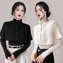 复古名媛毛衣跨境工厂女装2023新款韩版时尚气质立领斗篷两件套