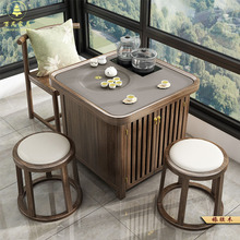 实木茶桌迷你阳台茶桌移动小型茶几边柜办公桌一体小空间阳台茶台