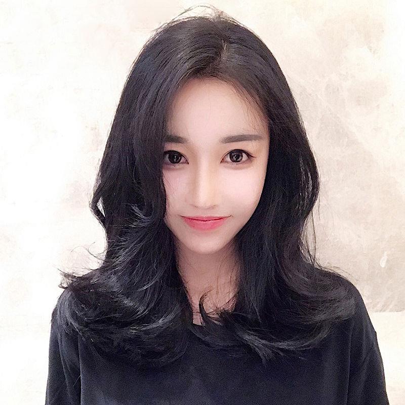 假发女中分刘海中长卷发韩国大波浪圆脸中长发仿真大头皮全头套