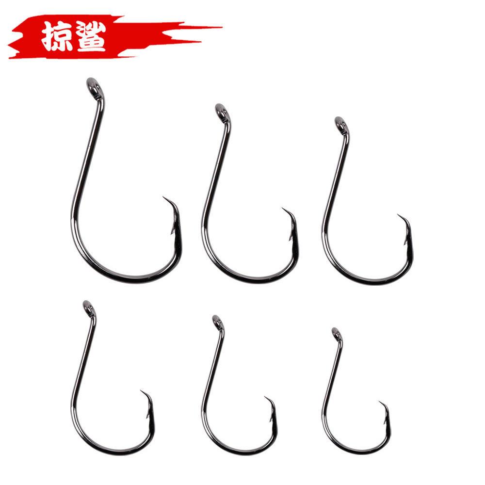 100个/包7384型号歪脖鹰嘴钩批发高碳钢章鱼钩带倒刺鱼钩散装单钩