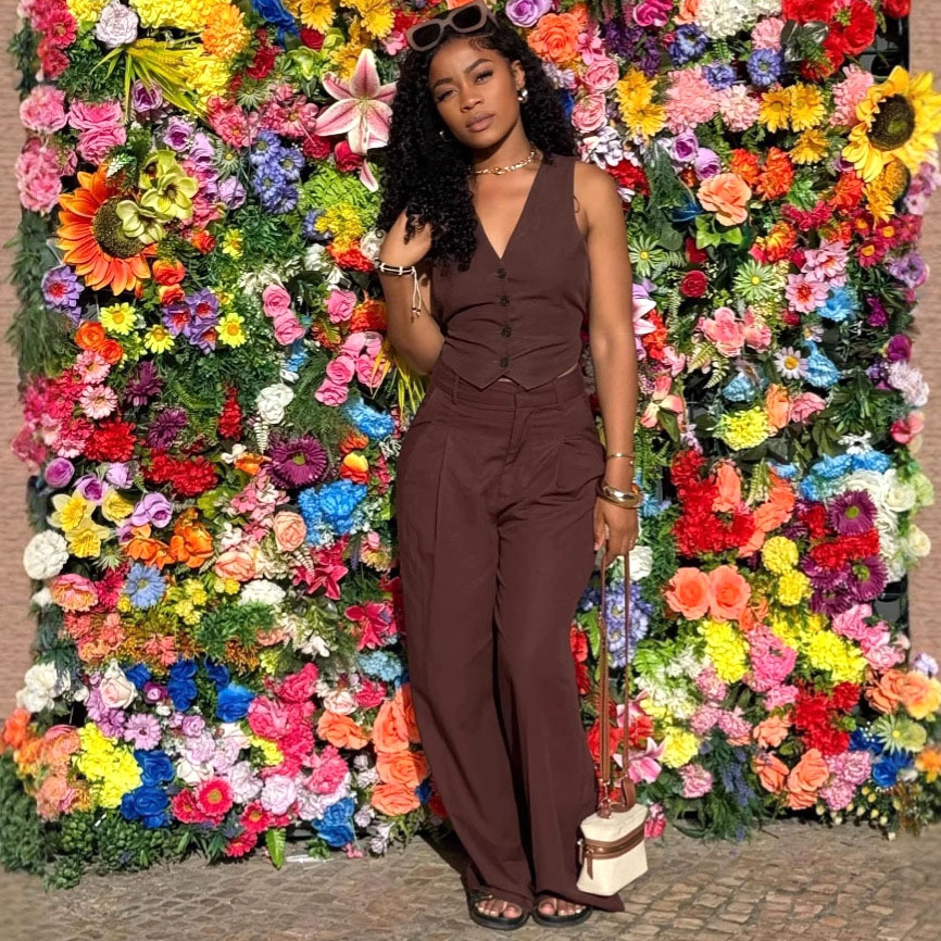 欧美女装无袖马甲性感露背上衣长裤纯色套装非洲时尚气质两件套女