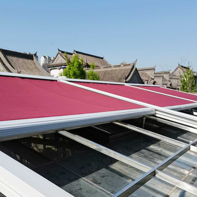 天幕帘户外智能天幕遮阳帘天棚帘电动遮阳帘户外隔热智能伸缩顶帘