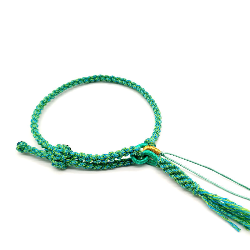 四股绳手搓棉线手绳半成品手链金树叶子民族风可穿珠子玉吊坠饰品