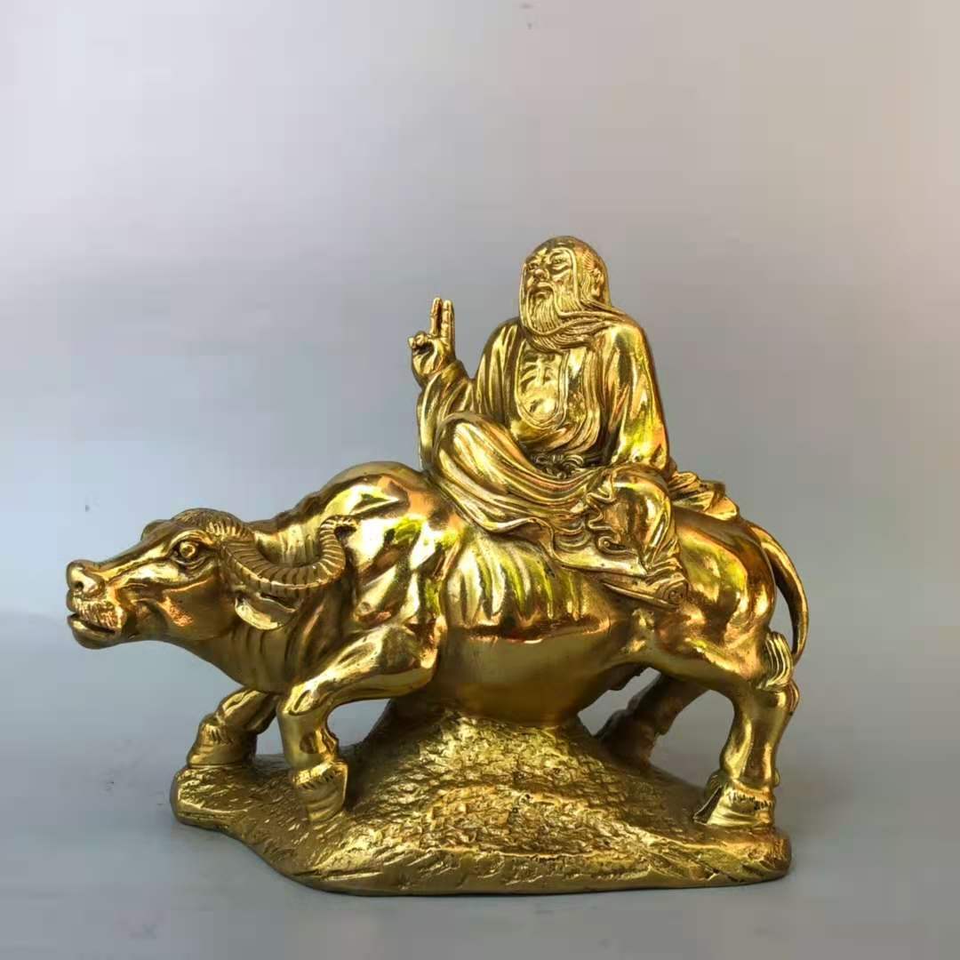 纯铜老子骑牛铜牛摆件老子出关道德天尊祈福家居供养太上老君神像
