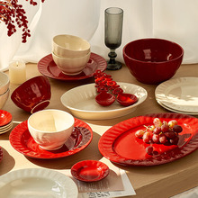 新中式碗碟套装家用2024新款碗盘碗具乔迁新居红色喜碗餐具套装无