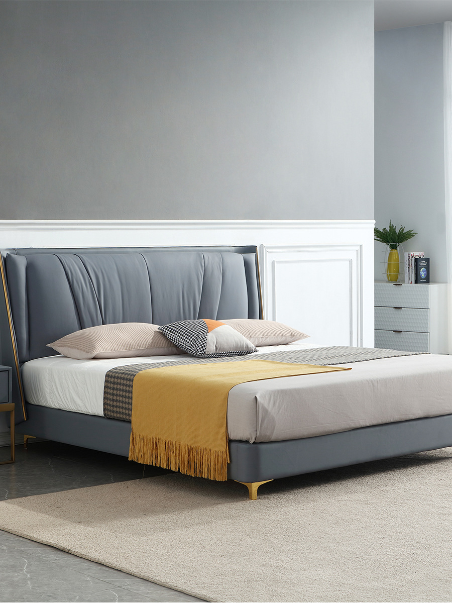 2021新款真皮床意式极简北欧头层牛皮双人床主卧婚床现代简约软床