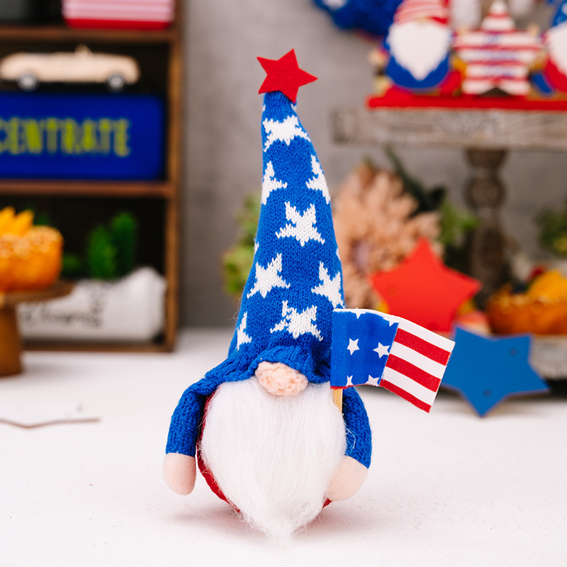 Independence Day Knitted Hat Flag Rudolf Doll with Light American Flag Ground Essence Faceless Doll Luminous Ornaments