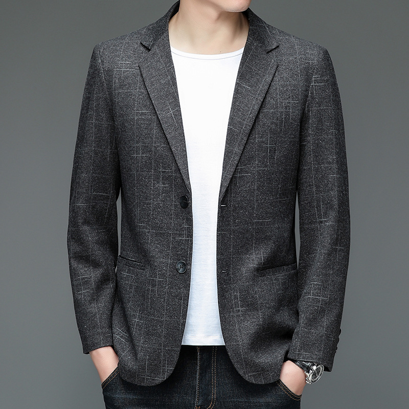 2024春秋冬新款男士西服纯色时尚修身休闲长袖中年西装领西装外套