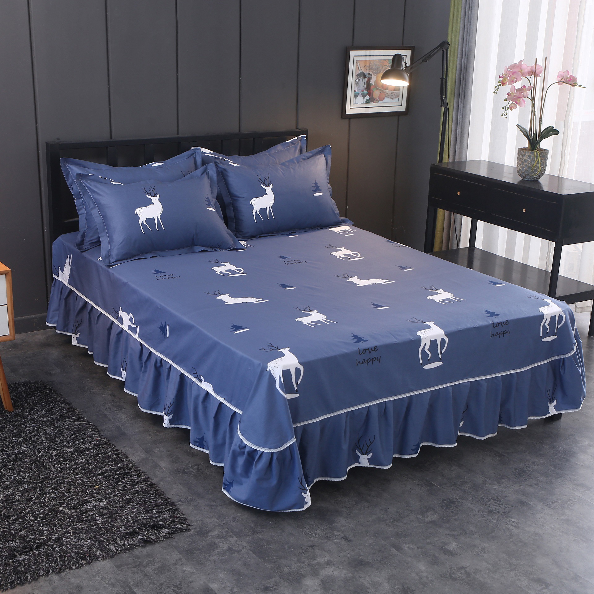 纯棉床裙单件全棉荷叶边加厚蕾丝1.5米1.8单双人床罩床单防尘床套