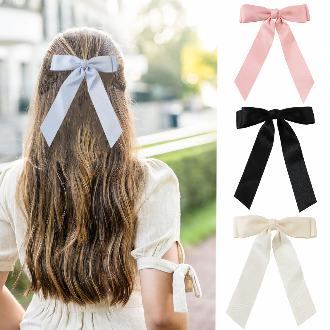 cross-border new arrival large ribbon bowknot spring clip barrettes women‘s korean style sweet hair accessories hairpin headdress