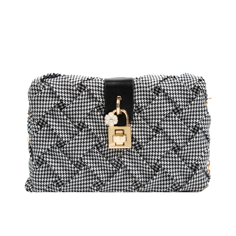 New Dinner Bag Women's Houndstooth Woven Box Bag Foreign Trade New Ladybags Popular Textured Chain Bag
