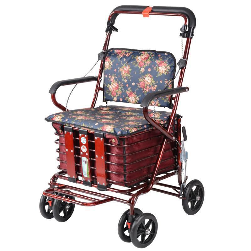 老年推车老步车折叠购物车座椅可坐四轮助步可推小拉车老人手推车