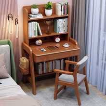 小户型书桌书架实木儿童学习桌一体卧室床头写字桌简约家用办公桌