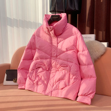 粉色立领宽松羽绒服2023冬季新款时尚洋派设计感90白鸭绒保暖外套