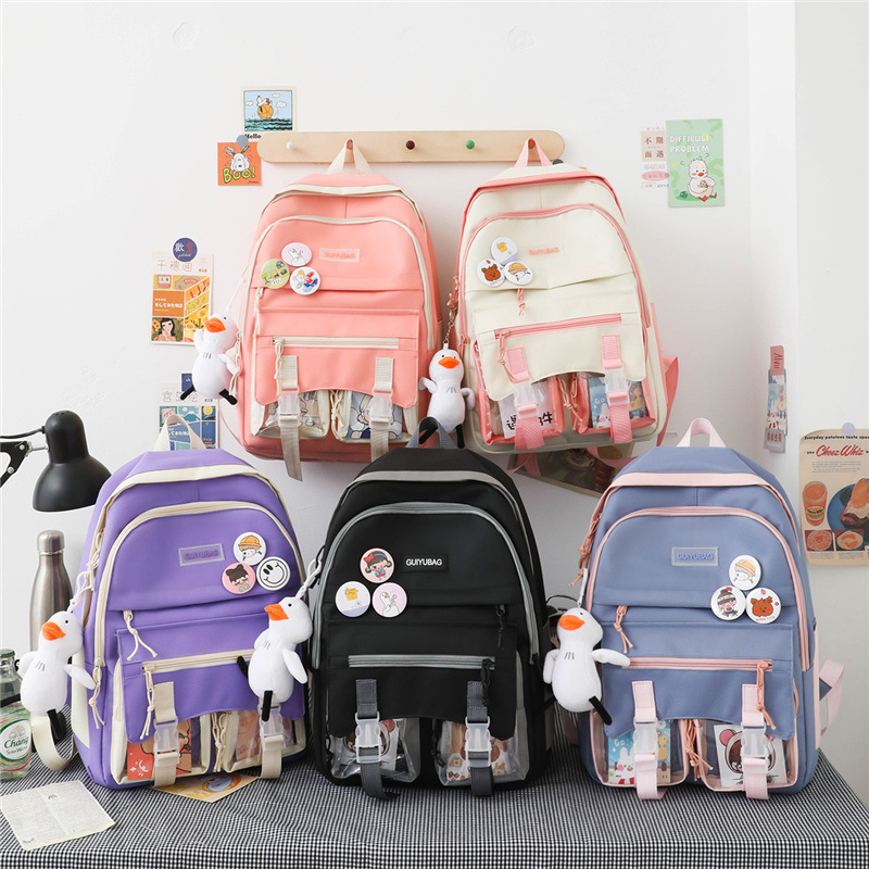 2022 Summer New College Students Bag Korean Style Casual Contrast Color Set Backpack Outdoor Travel Computer Backpack