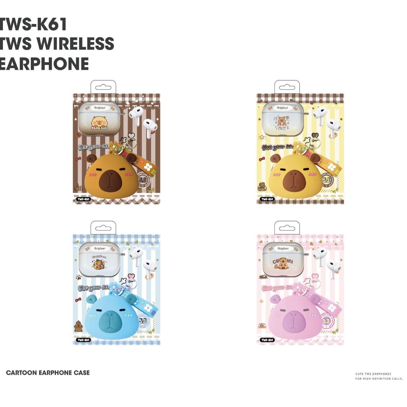 新款TWS-K61蓝牙耳机入耳式卡通卡皮巴拉