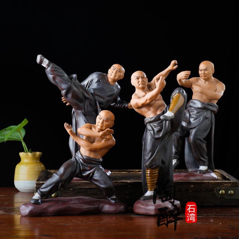 中华武术功夫小和尚少林寺佛山石湾陶瓷盆景公仔花盆摆件人物