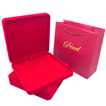 红色圆角绒布套装盒 首饰盒大套装长毛绒面五金盒 珠宝项链收纳盒