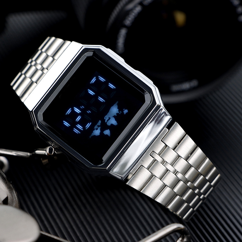 新款小方块电子手表男士运动电子表触摸屏学生时尚多功能防水手表