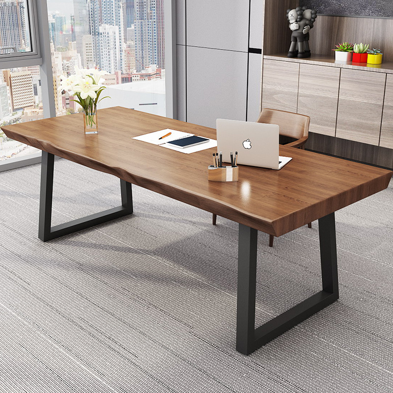 工业风loft办公桌实木老板经理桌简约书桌整板不规则复古电脑桌子