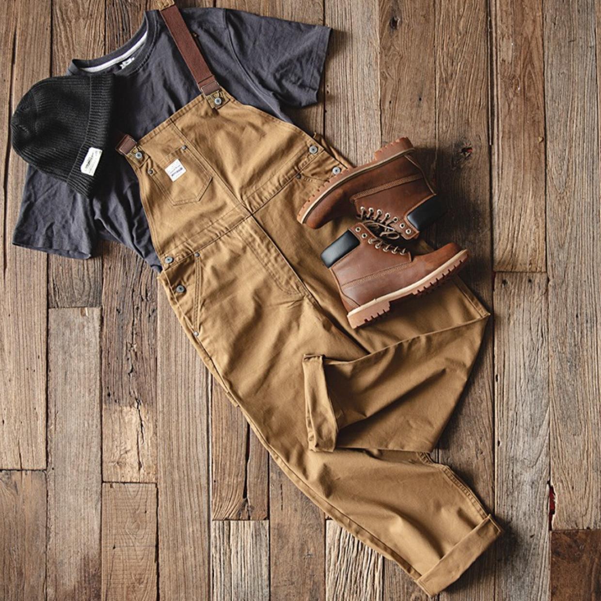 潮牌工装日系复古卡其色背带裤春阿美咔叽复刻帆布吊带裤-阿里巴巴