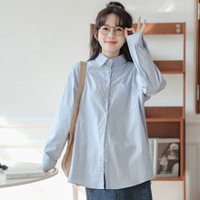 女式衬衣2023年春季新款简约H型韩版大口袋长袖纯色衬衫bf风宽松
