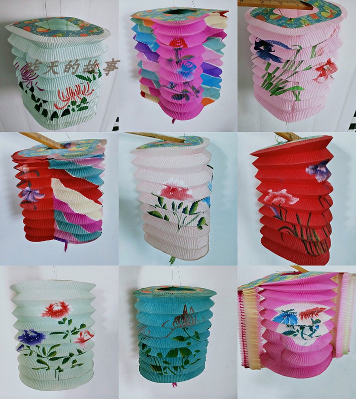 怀旧老库存 80-90年代纸灯笼 彩色手绘风琴小灯笼一个
