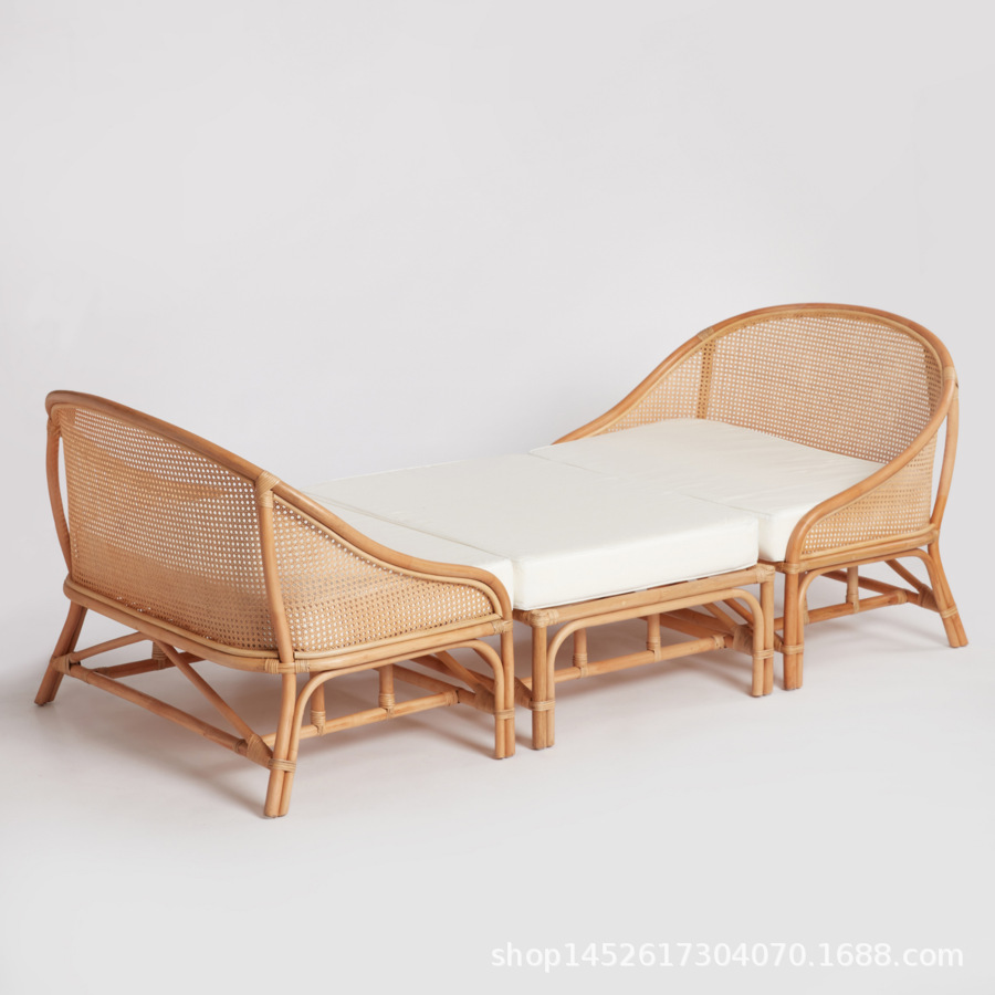 天然真藤儿童床民宿酒店单人小孩床ins北欧日式藤编床拆分沙发床