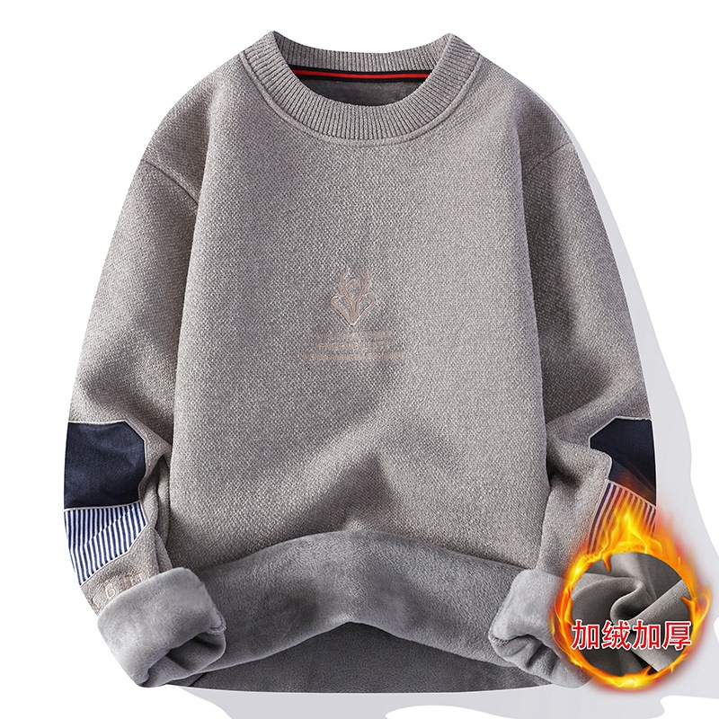 一体加绒加厚卫衣男士秋冬季潮流双面奥粒绒保暖上衣服休闲打底衫